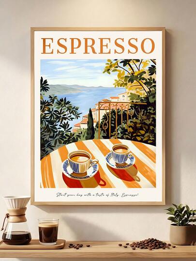 1pc Coffee Poster, Italian Espresso Print, Kitchen Decor, Retro Coffee Art, Vintage Food Art, Coffee Shop Art, Food And Drink Poster, Minimalist Coffee Club And Espresso Machine Kitchen Wall Art Bedroom Decor, Living Room Decor, Office Decor, Ideal Gift For Friends, Wall Arts, Wall Decor, Home Decor, Room Decor, Canvas Wall Art, Posters, Wall Art With Frame, Optional Frame