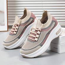 Women's Athletic Shoes, Available In Plus Sizes, Slip-On Design, Lightweight And Breathable Mesh Upper, Slip-Resistant And Shock-Absorbing, Machine Washable, Sporty Style, Tennis Shoes, Perfect For Everyday Wear, Running, Fitness, Travel, And Shopping, Making A Great Women's Day And Mother's Day Gift. - Màu be - Xem 5