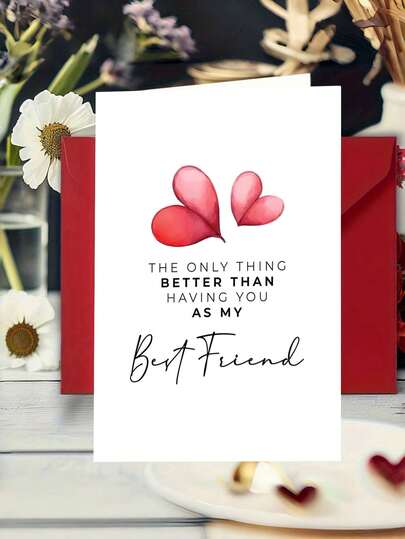 1pc "Better Than Having You As My Best Friend" Watercolor Heart Friendship Card With Envelope - Cute Greeting Card For Best Friend/BFF - Suitable For Birthday/Valentine's Day, Blank Inner Page For Writing
