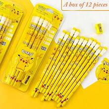 12pcs Pokemon Pikachu Pencil Set! Cute Anime Cartoon Stationery For Students - Perfect Kawaii Pencils, Ideal Birthday And Christmas Gift For Pokemon Fans! - Black - View 2