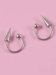 1pc Retro Punk Goth American Street Style Casual Lip Ring - Silver - View 3