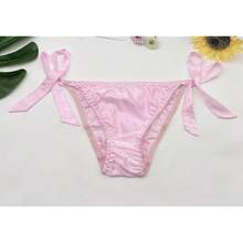 Women Silk Panties Lightweight Briefs Smooth Breathable Satin Bikini,Sexyys Tie-Side Underwear Daily Fit Comfort,Pinkprint - 粉紅藍圖 - 查看 5