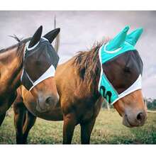 马用柔软网状防蝇面罩，带耳罩，透气性好，适用于保护眼睛和面部，防蝇防紫外线。