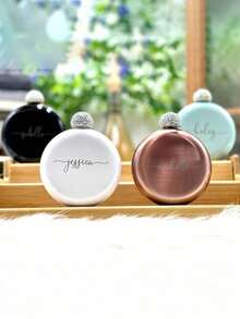 5oz Custom Stainless Steel Mini Hip Flask, Bridesmaid Gift, Personalized Rhinestone Lid Flask, Round Bridesmaid Flask, Customizable Engraved Bridesmaid Invitation Gift - Multicolor - View 3