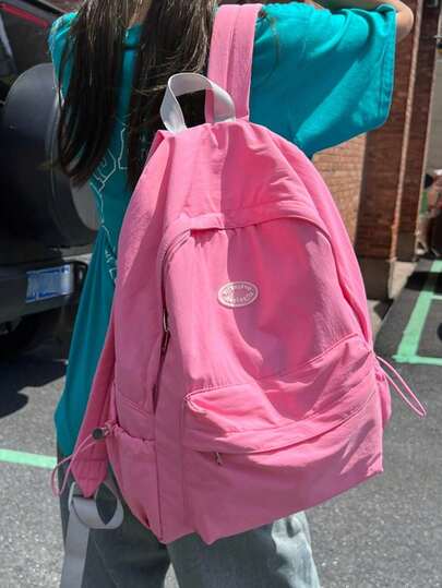 Simple Large Capacity Solid Color Backpack For Daily UseSchool Backpack,School BagLightweight,Portable,Classic,Casual,PinkFor Teen Girls Women College StudentsMiddle School,High School,Outdoors,Travel,Outings,Stadium,Sports,School Backpack,Large Capacity,Portable,Laptop Compartment,For Teen Girls Women College Students,Boys And Men,College,Elementary School,Middle School,High School,Work,Business,Commute,Outdoors,Travel,Outings