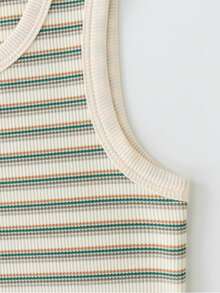 Girls' Apricot Striped Sleeveless Tank Top, Minimalist Fashion Sleeveless Blouse, Suitable For Outdoor Activities/Daily Wear, Comfortable, Machine Washable, Versatile Summer Clothing - Apricot - View 4