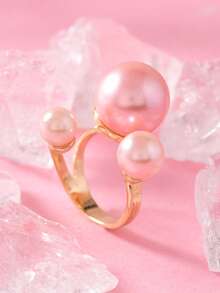 1枚时尚简约珍珠戒指，适合女性日常佩戴和作为礼物 - HJ12082(三個珍珠款) - 查看 9