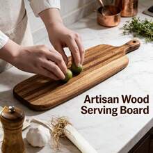 1pc Wooden Cutting Board, Serving Tray With Handle - Decorative Platter Suitable For Bread, Cheese, New Home, Wedding Gift, Outdoor Picnic, Bar. Cutting Board For Cooked Food, Kitchen Accessory, Gift For Cooking Enthusiasts