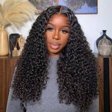 funky girl Water Wave Lace Front Wigs Human Hair Burmese Curly Wig For 180% Density Wet And Wavy Pre Plucked Transparent Lace Frontal 100% Human Hair Wigs With Spiral End Natural Color - Natural Black - View 6