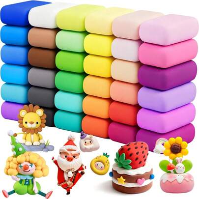 Set de 12/24/36 colores de arcilla de secado al aire - Arcilla de secado al aire para niños, arcilla para modelar, arcilla polimérica (colores aleatorios, incluidas herramientas), arcilla mágica ultraligera de secado rápido, incluye herramientas de escultura, regalo ideal para niños, slime, regalo de Navidad, coordinación mano-ojo, regalo de cumpleaños para niños