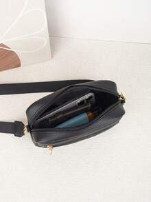 Minimalistisk modeväska, ny liten fyrkantig väska, axelväska, crossbody-väska med broderad kameraväska, framficka med dragkedja, lämplig för dagligt bruk och telefonbärande - Svart - Visa 5