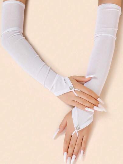 1 Pair Thin Outdoor Cycling Sun Protection Breathable Lightweight Fingerless Long Elegant Mesh Gloves For Women, Accessories For Valentine's Day