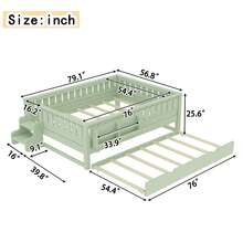 FUNIDEE Full Size Platform Bed With Trundle, Platform Bed Frame With Built-In Bookshelves And Rounded Small Staircase, Bed Frame With Guardrails For Kids - Bơ xanh - Xem 4