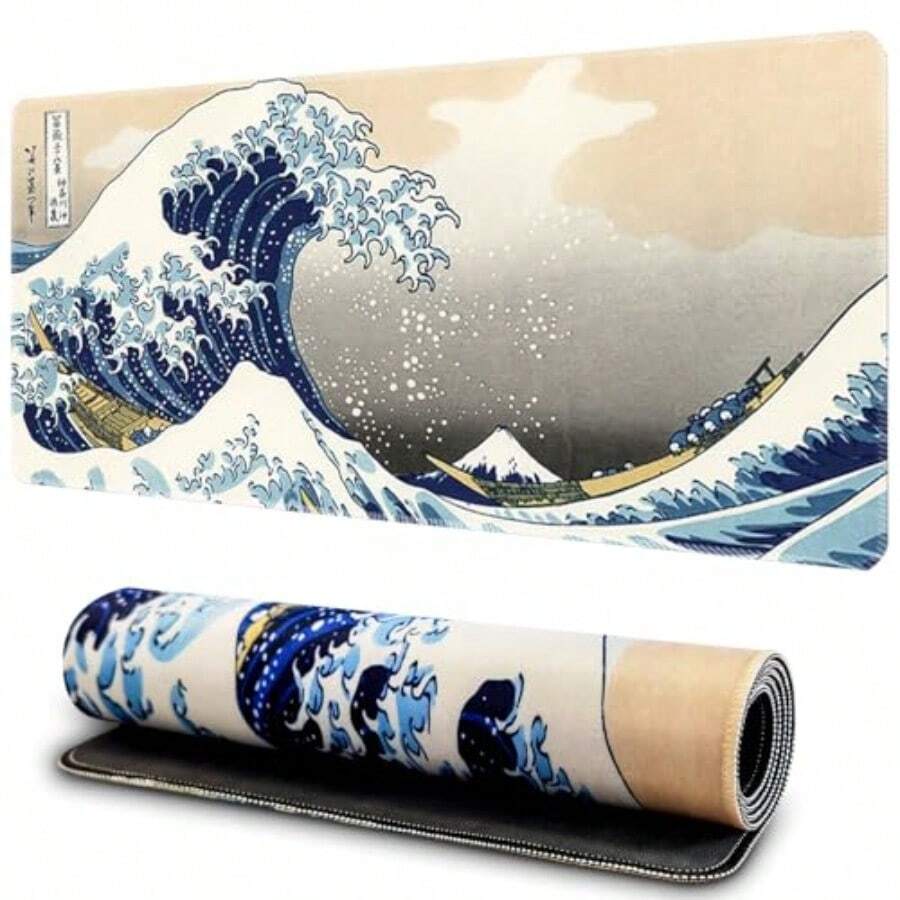 MOYAC Mouse Pad para XXL 300 * 800 mm Alfombrilla Ratón Impermeable y Antideslizante Suave y Cómoda Accesorio de Escritorio Mousepad para Oficina Computadoras Laptops (Olas Azules de Kanagawa) - Olas de Kanagawa - Ver 1