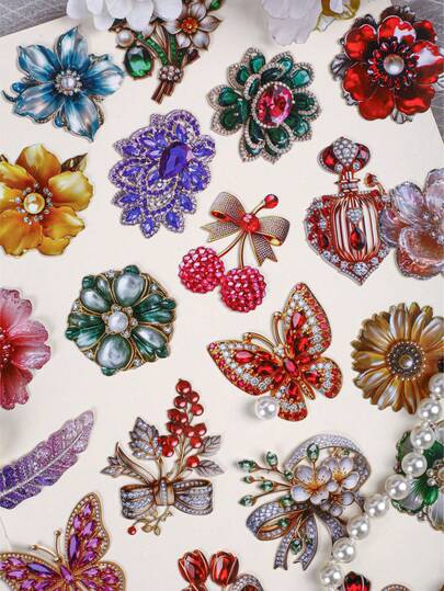10pcs/Set Crystal Diamond Pearl Rose Butterfly Mini Pocket Stickers, Suitable For Mini Landscape Pocket Stickers, Can Be Pasted On Luggage, Computers, Cups, Phone Cases, Refrigerators, Walls, Helmets, Cabinets, Boxes, Etc.