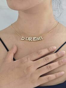 Customized Zirconia Letter Necklace, Sliding Letter Pendant Necklace, Women's Jewelry, Personalized Valentine's Day Gift, Birthday, Anniversary Gift - Multicolor - View 6