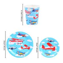 蓝天飞机一次性餐具套装，7/9英寸派对餐盘，一次性纸盘和纸杯，适用于节日、婚礼、订婚、生日、派对、庆祝活动 - 彩色 - 查看 2