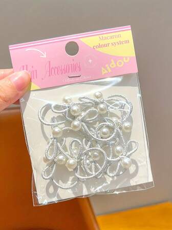 10 件套甜美银色发圈，带彩色蝴蝶结，弹性不伤发，适合小辫子或发量较少的发型，可爱发饰