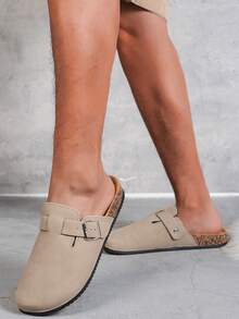 男士穆勒鞋，新款复古休闲乐福鞋，闭趾平底穆勒鞋，配有可调节搭扣，有秋冬款加绒版和非加绒款四季皆宜版可选。 - 杏色 - 查看 4