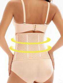 可调节产后托腹带，透气网眼设计腰部支撑塑身衣 - 杏色 - 查看 2