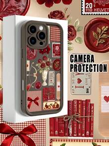 Funda de teléfono minimalista y gruesa a prueba de caídas con diseño de rosas rojas, libros y sellos en estilo romántico vintage, ideal para mujeres que aman el amor y la elegancia, protección duradera y antideslizante, compatible con Apple 17/16/15/14/13/12/11/Pro/ProMax, compatible con Galaxy A34/A35/A54/A55, Galaxy S20/S21/S22/S23/S24/S25 Ultra/Plus, compatible con Moto/Galaxy/Redmi/Honor/OPPO Soft - Marrón - Ver 3