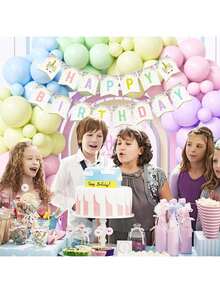 EstiloM A I Z I C Set De DecoracióN De CumpleañOs De Unicornio,147 Piezas,Con Globos De Aluminio 3D,Kit De Globos Macarons De EnsueñO,Adecuado Para NiñOs Y NiñAs,DecoracióN Para Interiores Y Ex(Macarons)VersióN Mejorada - azul plateado - Ver 3