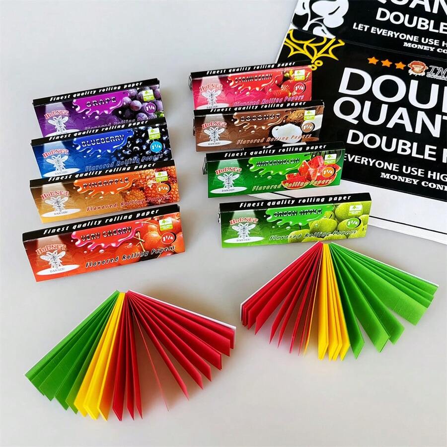 New HORNET Cigarette Rolling Paper Set (8 Packs Flavored Rolling Papers + 2 Packs 3-Color Tips) Smoking Accessories Handroll Cigarette Paper Portable Cigarette Rolling Paper Set