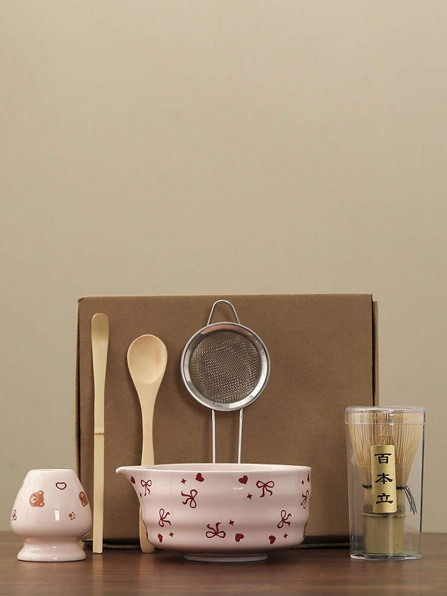 Juego de té matcha japonés de 5/6 piezas, con capacidad de 530ml, incluye un lindo tazón de matcha con lazo y un batidor de matcha, adecuado para hacer latte de matcha, herramientas de matcha como regalo para amantes del matcha - Multicolor - Ver 1