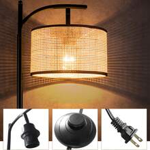 Lámpara de pie rústica con pantalla de ratán, interruptor de pie, luz de pie, casquillo E26, enchufe estadounidense, para dormitorio, sala de estar, oficina, estudio, lectura, 110 V - Tipo de Enchufe A USA (110-127V) - Ver 4