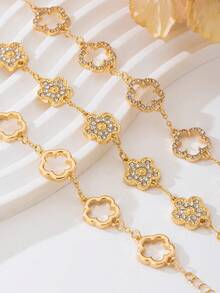 3pcs Luxury Gold Hollow Rhinestone Clover Charm Bracelets Set For Women - Yellow Gold - View 3