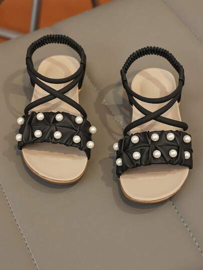 1 Pair Girls' Fashion Simple Casual Flat Sandals, Non-Slip Durable Lightweight Comfortable, Suitable For Leisure, Gathering, Vacation