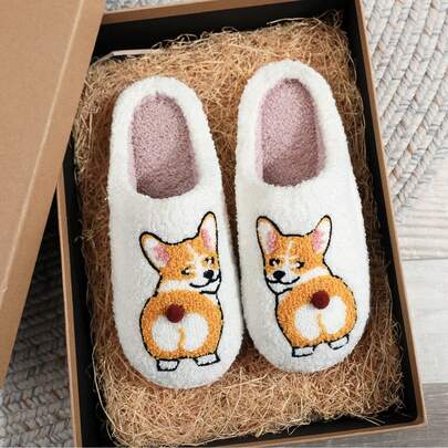 1 Pair Cute Animal Pet Corgi Plush Slippers, Creative 3D Corgi Pattern Knitted Embroidered Warm And Comfortable Thick Fur Slip-On House Slippers, Indoor Slippers For Men And Women, Best Gift For Pet Moms Insulation, Galentines, Puppy, Carnival, Party Decorations, Shoe, Spring Summer Picks, Brides Maid Gifts, Room, Bedroom Decor, Bedroom Decor, Beach, Travel, For Men, For Women, Vacation,Women's Day,Travel Essentials,Wedding Favours,Y2k,Bedroom,Car Accessories Women,Kitchen Decor,Cute Stuff