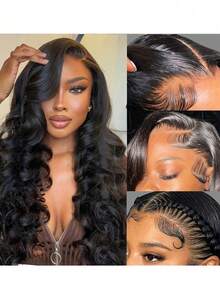 13x4 波浪卷蕾丝前假发，真人发，预先拔毛，高清透明蕾丝前假发，带婴儿发，180% 密度，9A 级无胶巴西原生真人发蕾丝前假发，女士款，自然黑，22 英寸 - Natural Black - 查看 2