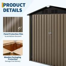 CuisinSmart 6x4 FT Outdoor Storage Shed, Heavy-Duty Galvanized Steel Garden Tool Shed With Sloping Roof & Lockable Double Doors, Waterproof Garden Shed Backyard Garden Patio Lawn - 棕色 - 查看 4