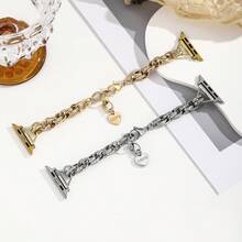 1pc Women's Metal Chain Strap, Elegant Braided Stainless Steel Watch Band Compatible With Apple Watch 38/40/41mm, 42/44/45/46/49mm, Suitable For Ultra/SE/8/7/6/5/4/3/2/1 - Gold - View 3