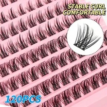 120 piezas Racimos de pestañas volumen DIY, racimos de pestañas súper suaves de 8-16 mm, extensiones de pestañas en racimo con rizo D, pestañas individuales esponjosas de ojo de gato para principiantes - Negro - Ver 4