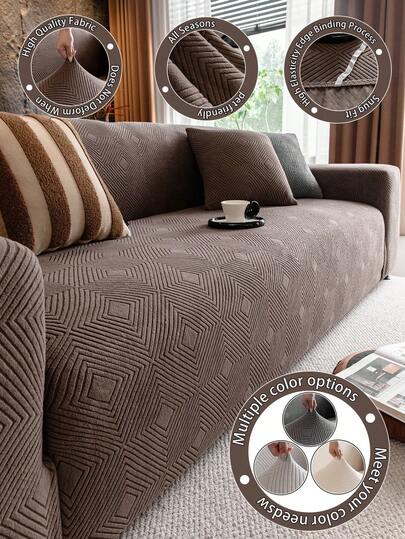 1pc High-Density Geometric Diamond Plaid Textured Sofa Cover, Pet-Friendly, Anti-Scratch, Suitable For All Seasons, Machine/Hand Washable, Removable, For Living Room/Bedroom Sofa Decoration And Protection, Fits 1/2/3/4 Seater Sofas