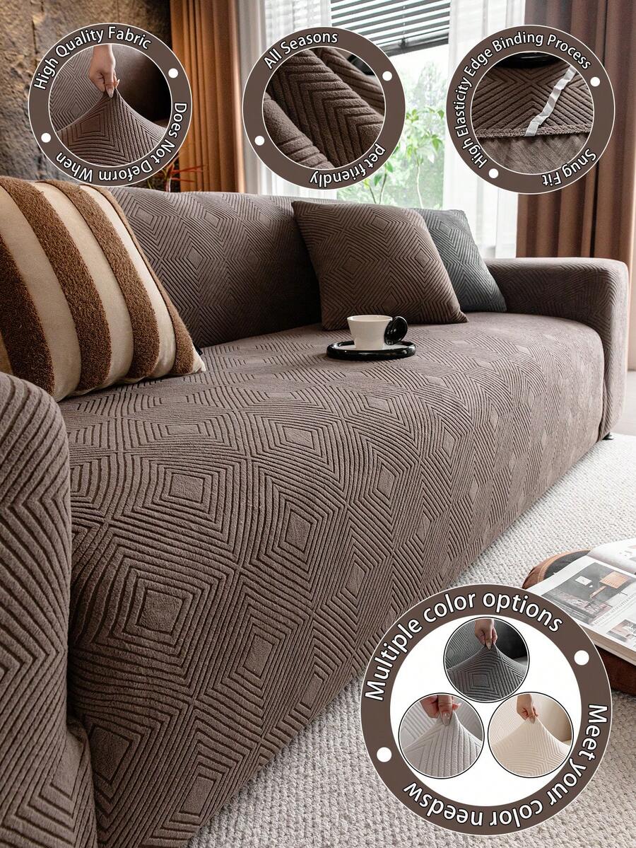 1pc High-Density Geometric Diamond Plaid Textured Sofa Cover, Pet-Friendly, Anti-Scratch, Suitable For All Seasons, Machine/Hand Washable, Removable, For Living Room/Bedroom Sofa Decoration And Protection, Fits 1/2/3/4 Seater Sofas - Multicolor - View 1