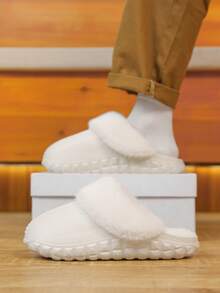 Men's Plush House Slippers With Removable Plush Lining - White - View 7