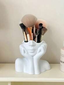 1pc Elegant Makeup Brush Holder, Face Organizer With Brush Rack, No Assembly Required, Suitable For Home, Salon, Office - Can Hold Makeup Brushes, Eyebrow Pencils, Lipsticks - Modern Manicure Desk Decor, Artistic Design, Lightweight & Portable, Compact & Practical, Salon Accessory, Home Storage, Gift For Her, Christmas Gift, Great For Women - Multicolor - View 6