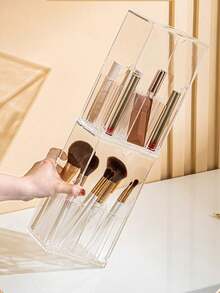 Large-Capacity Acrylic Cosmetic Storage And Display Box, Lightweight Makeup Brush Holder With Polished Surface, Dustproof And Moisture-Proof, Large Opening For Easy Access - Ideal For Travel And Business Trips, Travel Makeup Brush Case - Multicolor - View 3