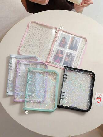 A5 Laser Star Zipper Binder Collect Book Refill Organizer DIY Journal Dairy Transparent Kpop Idol Photo Album Kawaii Stationery