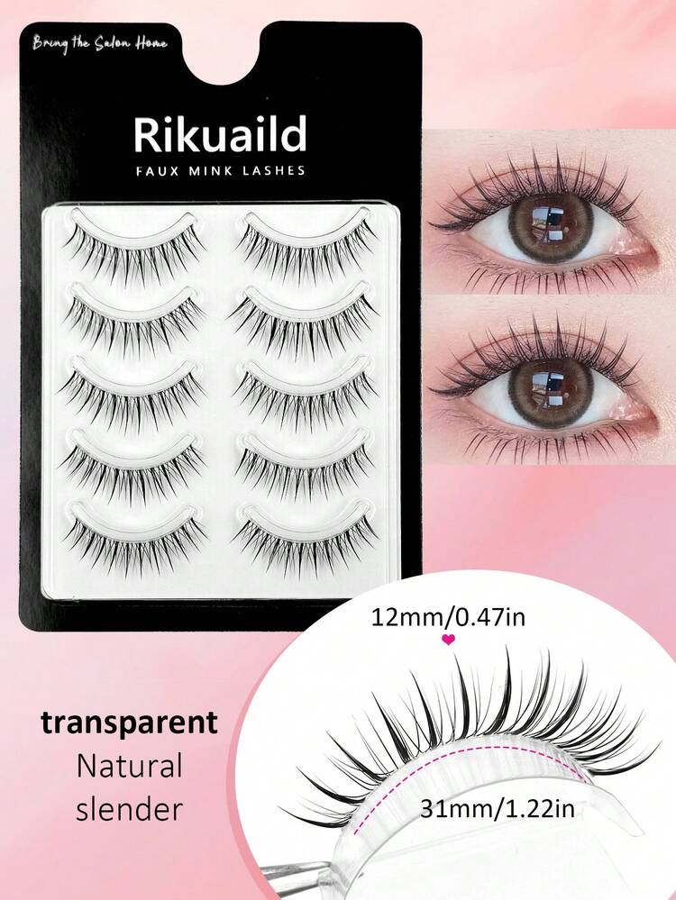 Rikuaild 5对柔软超细韩式透明假睫毛，自然浓密一体式设计，适合初学者 - 細長睫毛 - 查看 5