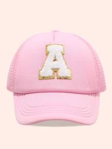 1顶儿童粉色26字母网眼棒球帽，男女通用幼儿遮阳帽，适合户外活动和日常佩戴，防紫外线 - 金標-粉海綿帽 - 查看 3