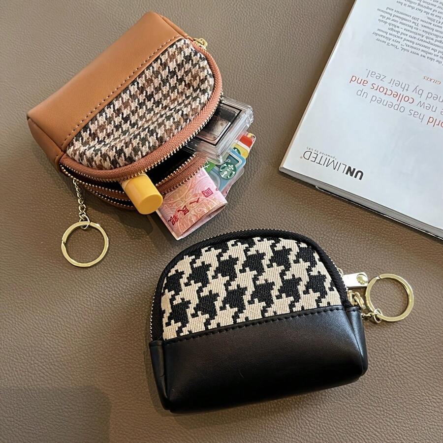 Women's High-End Clutch Coin Purse Mini Key Bag Fabric Pouch Small Wallet - 棕色 - 查看 1