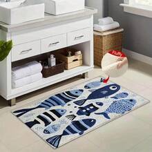 1 Peça Tapete de Banho de Microfibra com Desenho de Peixe Listrado Azul, Antiderrapante e Super Macio, Tapete de Banheiro, Capacho, Tapete Absorvente de Água para Banheiro, Lavável em Máquina, Baixo Pelo, Revestimento em TPR, Tecido Tricotado, Para Banheiro, Quarto, Cozinha, Entrada, Uso Interno e Externo, Acessórios e Decoração de Banheiro, Presente Perfeito para Nova Casa. - Multicolorido - Visão 4