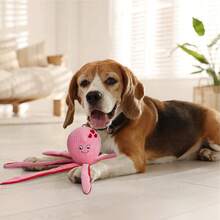 Juguete de perro de pulpo rosa con diseño de corazón - Juguete interactivo para perros con chirrido, juguete de peluche para perros para buscar y masticar en interiores