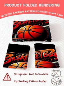 3pcs Kids Bedding Set (1 Reversible Duvet Cover + 2 Pillowcases), Made Of Polyester Fabric, Digital Printing, Cool Black Basketball Pattern, Suitable For Boys And Teenagers, Fashionable And Modern Gift. - Multicolor - View 6