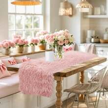 Small Blush Pink Table Runner Short, 36 Inch Fluffy Nightstand Dresser Runners Scarf For Bedroom, Faux Fur Dresser Cover Top, Pink Candy Christmas Valentine Home Decor For Coffee End Table - BlushPink - View 7