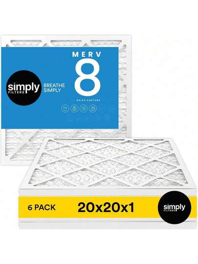 Filtros de aire plisados Estilo20X20X1 MERV 8 - 20 X 20 X 1 (paquete de 6) - Filtro premium para horno, aire acondicionado y HVAC - Bloquea ácaros del polvo, pelusa de mascotas, polen - Compatibilidad universal - MervFiltersVersión Mejorada